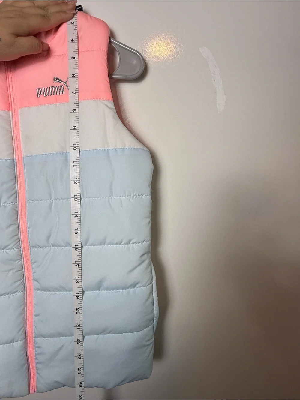 Puma Girls M 10/12 Y2K Puffer Vest Pink Blue Colorblock Streetwear Jacket